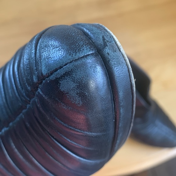 Prada Black Leather Full Coverage Bootie Pumps IT38.5 US8.5 Ruched GUC Platform - Picture 13 of 14